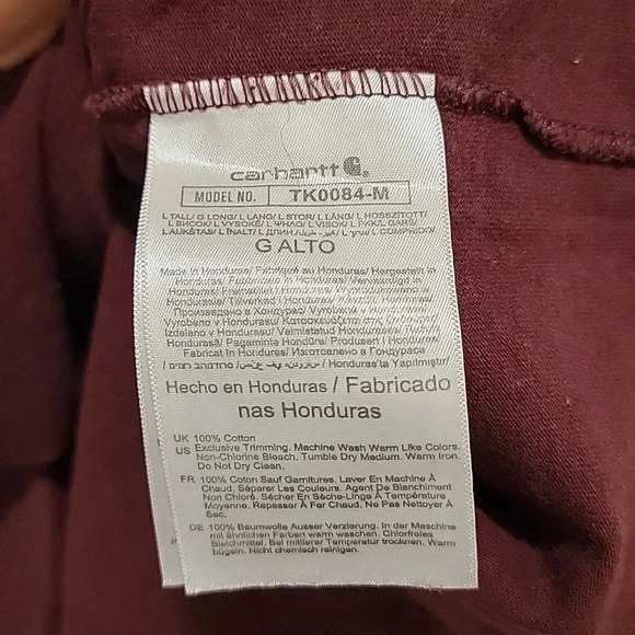 Carhartt Pocket Henley Burgundy Tshirt Size Large Tall Loose Fit - Picture 4 of 7